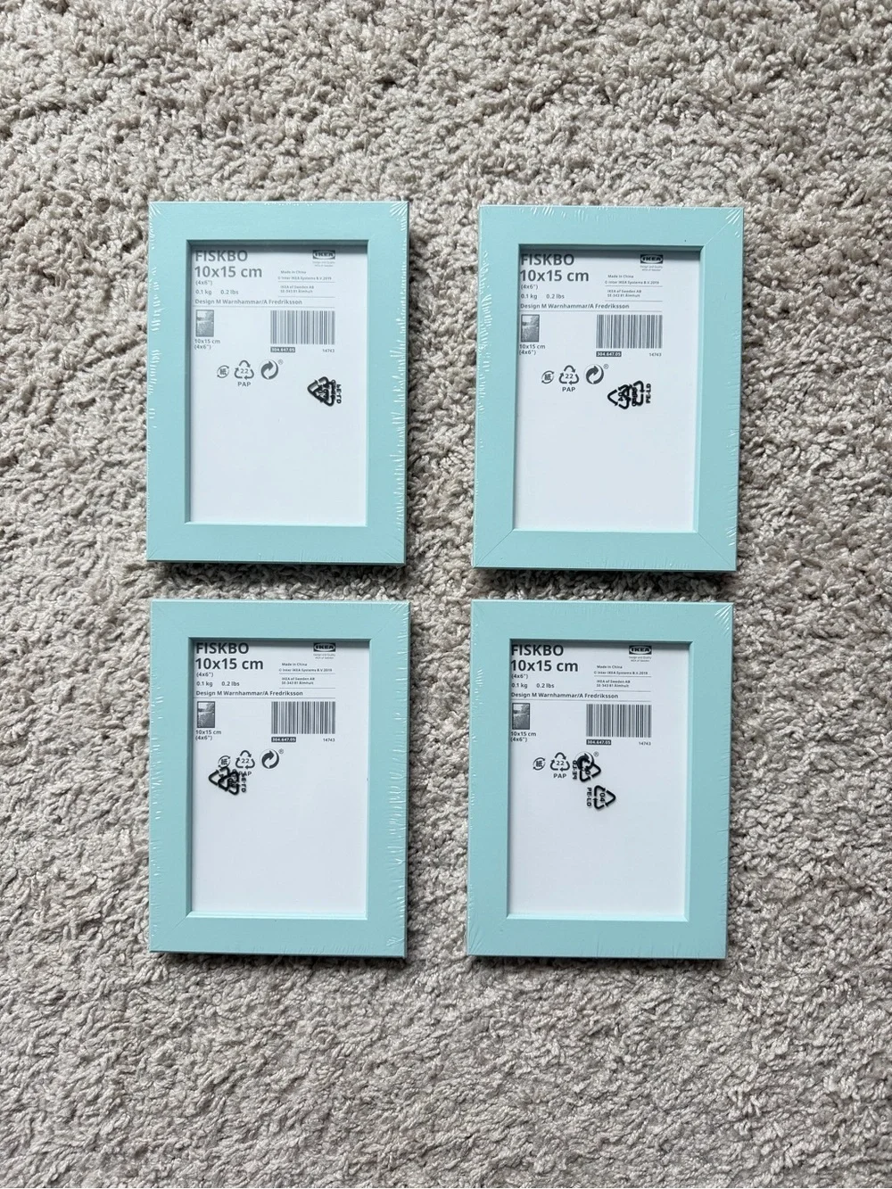 IKEA FISKBO Light Blue 10x15cm 4x6” Photo Frames - Set of 4 NWT